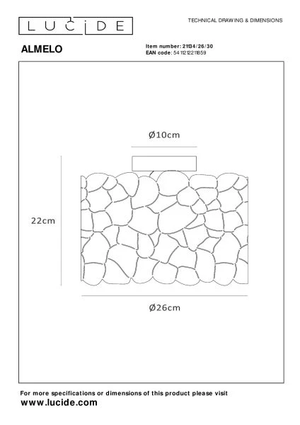 Lucide ALMELO - Lámpara de techo - Ø 25,5 cm - 1xE27 - Negro - técnico